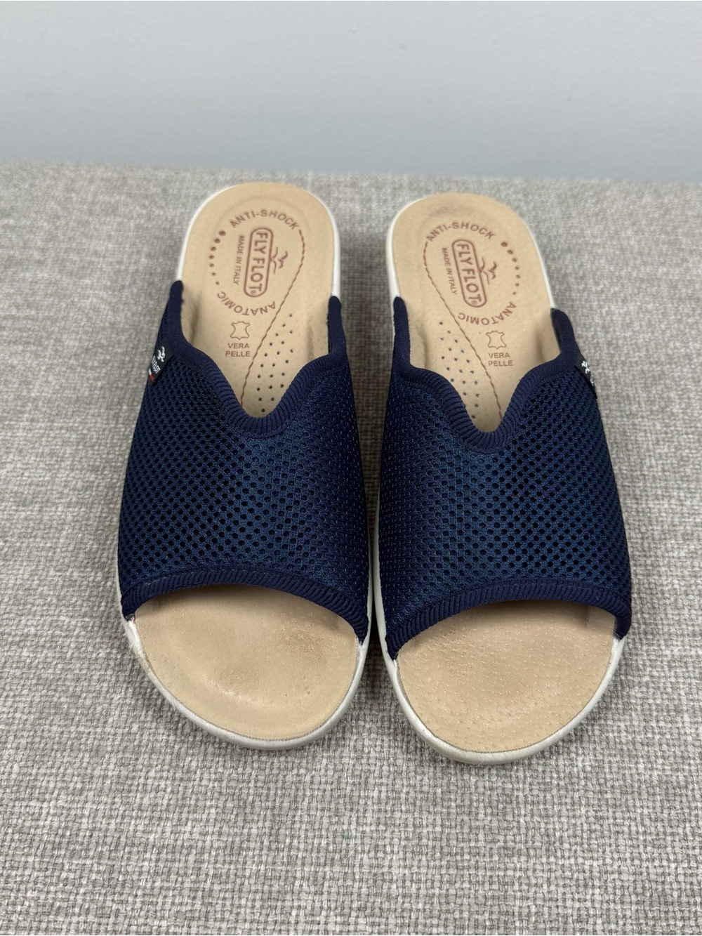 Fly Flot Atella Slide Sandals Womens Blue Mesh Anti Shock Anatomic Comfort 38